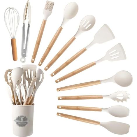Ensemble de 12 ustensiles de cuisine, blanc crème