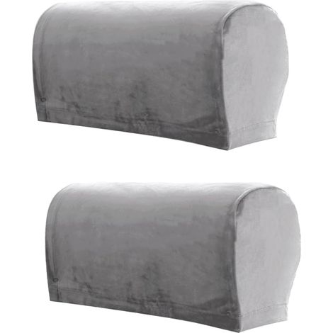 Lot de 2 housses d'accoudoirs en velours extensible (élasthanne), protections pour fauteuils et canapés avec axes pivotants, gris clair (1/5)