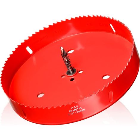 Couronne de perçage de 200mm de diamètre avec foret de centrage, coupe-trou bimétallique hss Pour le bois, le métal mou et le plastique (plaques de plâtre et cloisons sèches) (1/5)