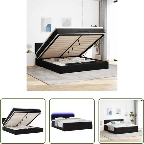 Matratze - Ottoman-Bett mit Matratze & LEDs Schwarz 160x200 cm Samt (1/5)