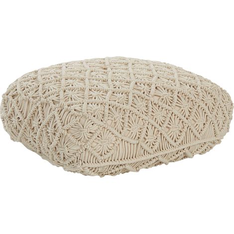 Coussin de Siège de Sol en Coton Carré à Motif Macramé 50 cm Beige Berrechid