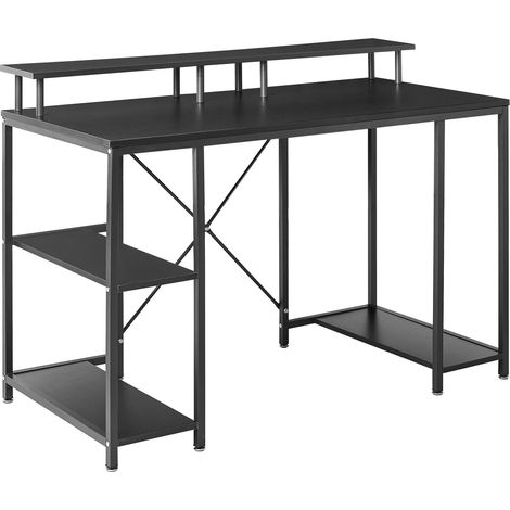 Desk Black MDF Tabletop Powder Coated Iron Legs and Frame 3 Shelves Add Storage Space Modern CADDO