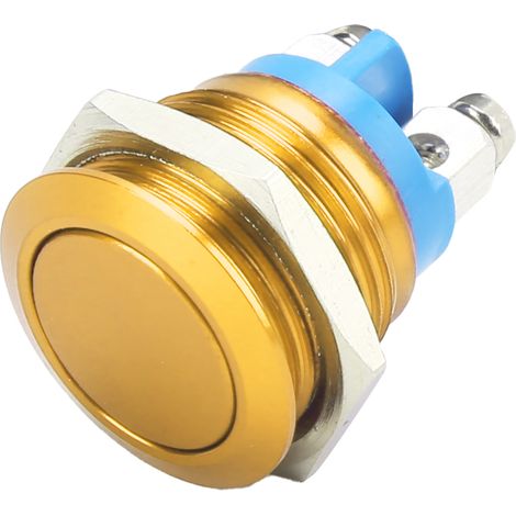 Bouton poussoir métal inox 16mm plat rond étanche auto-rétablissement interrupteur 220V (Jaune) (1/5)