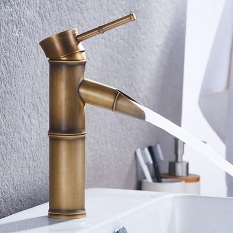 Robinet de salle de bain en laiton, robinet de lavabo de luxe en bambou, haut, eau chaude et froide, court (1/5)