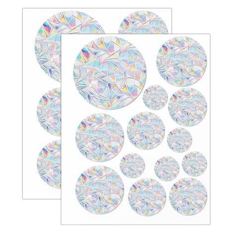 2 Feuilles Suncatcher Sticker Fenetre Statique, Anti Collision Arc-en-ciel Fenêtre Non Adhésif, Stickers Fenetre Arc en Ciel, Stickers Anti Collision Oiseaux, Autocollants de Fenêtre à Prisme Rond (1/5)