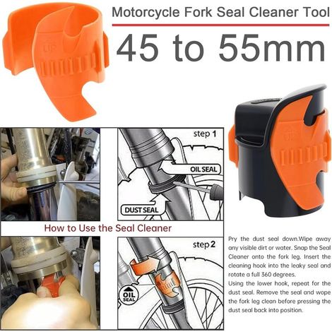 Outil nettoyage joint fourche moto 45-55mm, orange, pour amortisseur avant.