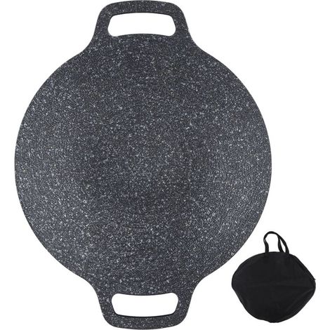 Padella grill rotonda in stile coreano, 38 cm/15 pollici, con rivestimento antiaderente in alluminio effetto pietra medica, ideale per cucinare carne e pesce a casa (1/5)