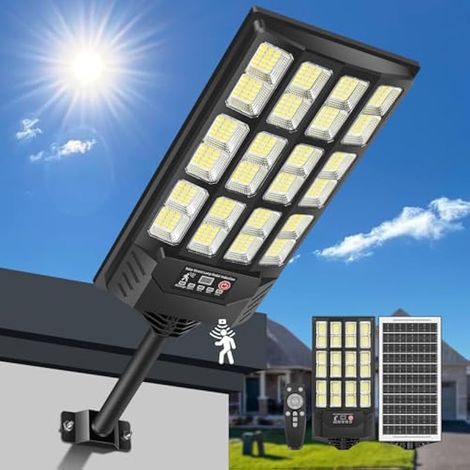 600W Lampadaire Solaire Exterieur, Projecteur Solaire avec Détecteur de Mouvement, IP66 Étanche Puissant Lampe Spot Solaires, Lumière Solaire Exterieur Éclairage pour Jardin,Garage,Cour (1/5)