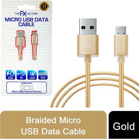Fx Braided Micro USB Data Cable, Gold, Rose Gold, Space Grey, Silver[Gold] (1/5)