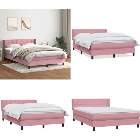 vidaXL Boxspringbett mit Matratze Rosa 140x220 cm Samt (1/5)