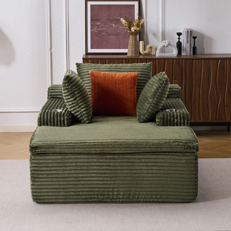 Canapé-lit sans armature, canapé de sol moderne façon nuage avec chaise longue, canapé confortable pour salon avec 3 coussins et 1 couverture, sans assemblage requis, vert (1/5)