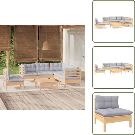 6-tlg. Garten-Lounge-Set mit Grauen Kissen Kiefernholz - Gartensaison - Lounge Set - Gartenmöbel - Outdoor Möbel - Rattan Gartenmöbel (1/5)