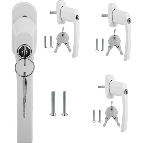 TolleTour Poignées de fenêtre verrouillables lot de 4, aluminium blanc, avec clés, axe 35 mm (1/5)