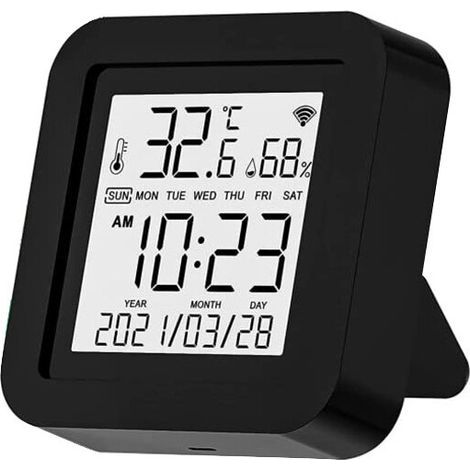 Capteur de température et d'humidité, télécommande intelligente infrarouge WIFI TV/Home cinéma/climatiseur, écran LCD, Tuya/Smart Life/Alexa/Google Assistant, 6,5 x 6,5 x 1,7 cm, noir (1/5)