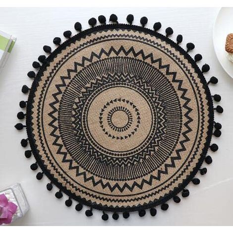 Runde, bedruckte Tischsets aus Naturjute mit Quasten, Tischdecke, Platzdeckchen, Becheruntersetzer, wasserfester Untersetzer, Deckchen, Küchenaccessoire (1/4)