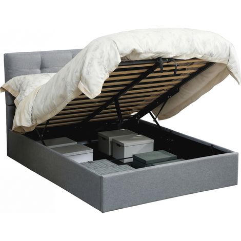 HOMCOM Upholstered Ottoman Bed, 4ft6 Double Storage Bed Frame, Grey (1/5)