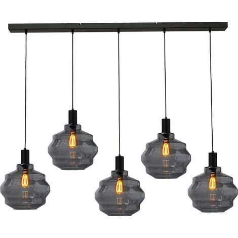Lampe suspendue 5 lumières - noire - Porto avec verres à fumée Ball - Ø 30cm - 2711-05-05-130-5-4 (1/3)