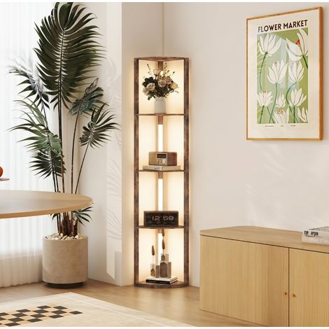 LED-Stehlampe mit Regalböden, 5-stufig dimmbar, 3000K, rustikales Braun HAVRYA (1/4)
