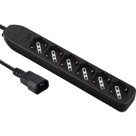 Electraline 62067 Multipresa per UPS con 6 posti bivalenti 10/16A con Interruttore di Sicurezza, Spina ingresso tipo VDE C14, Cavo 1,5m, Nero (1/4)