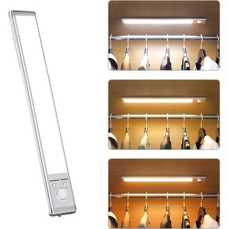 Éclairage d'armoire rechargeable, éclairage LED d'intérieur avec détecteur de mouvement, 24 cm, trois couleurs (1/5)