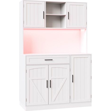 ELVMI Küchenschrank mit 5 Türen, LED und Steckdosenleiste, für Küche, aus MDF und Metall, 110×38×180 cm, Weiß (1/5)
