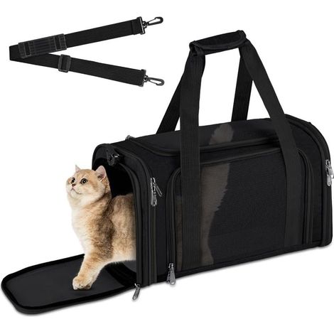 Hunde- und Katzentragetasche, atmungsaktiv und faltbar, verstellbare Schultertasche für kleine Hunde mit Plüschmatratze, 40 x 25 x 25 cm, Schwarz (1/5)