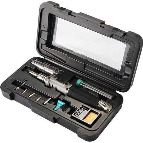 Butan-Lötkolben – 10-in-1-Gaslötkolben-Set, professionelle automatische Zündung, vielseitig einsetzbar für Reparaturen, Schmuckherstellung, Löten und Leiterplatten (1/5)