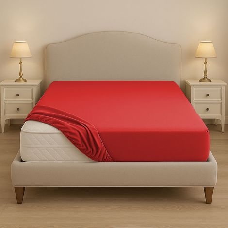 Lenzuolo sotto su misura in cotone 100% – Con angoli elastici per letti fuori misura – Made in Italy Rosso (1/5)