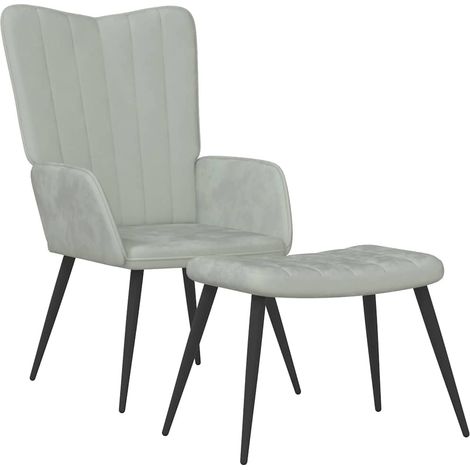 vidaXL Poltrona Relax con Sgabello Grigio Chiaro in Velluto (1/5)