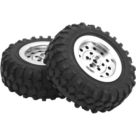 Pneus tout-terrain 55mm pour camion WPL D12 1/10, jantes aluminium argentées vissées