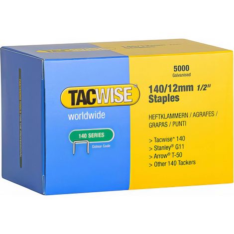Tacwise – Boîte de 5000 agrafes galvanisées type 140 L 12 mm – Pour agrafeuses manuelles et électriques – Force de maintien élevée – Applications toiture et isolation - TA-0343