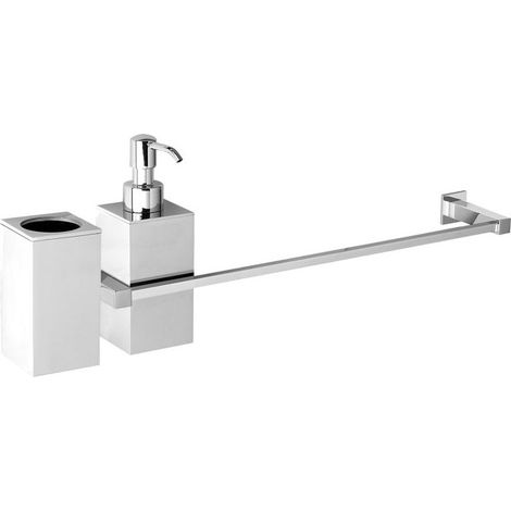 Porta salviette cm 40 + dosatore sapone liquido + porta bicchiere da bagno linea picasso in ottone cromato - accessori bagno