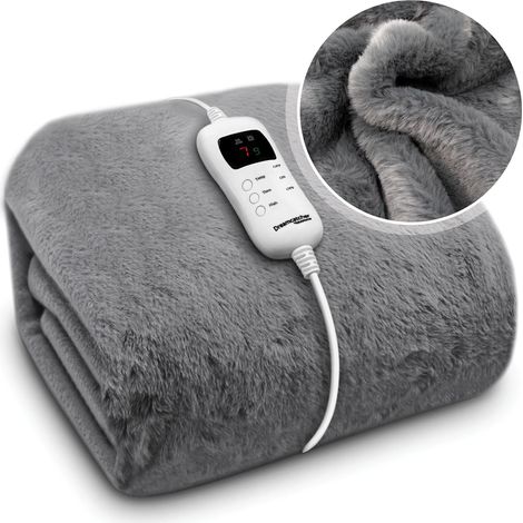 Dreamcatcher Electric Blanket Faux Fur Heated Throw Blanket 160x130cm Machine Washable Thermal & Timer 9 Heat Settings Dark Grey (1/5)