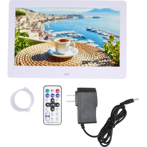 Cadre Photo Numérique 10,1 Pouces HD 1024x600, Affichage LCD Intelligent avec Télécommande, Alimentation 110‑240V, Blanc, Prise US (1/5)