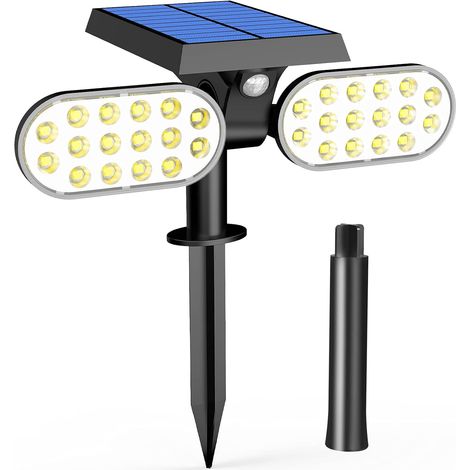 EASYCOMFORT Spot Solaire Extérieur 2 Têtes, Projecteur Solaire Étanche IP65 avec 32 LED, 2 Modes d’Éclairage pour Jardin, Chemin, Piscine (1/5)