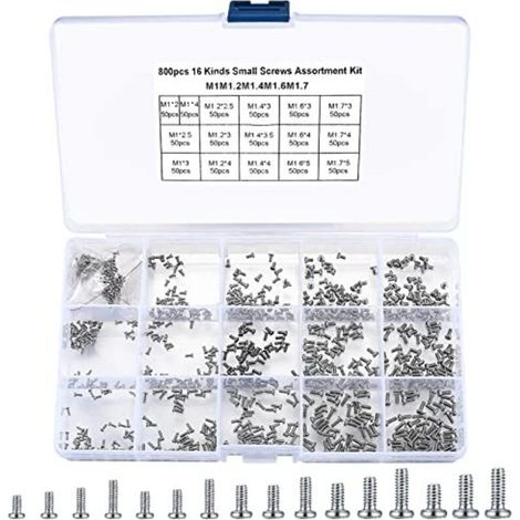 800 Stück sortierte Mikroschrauben, Mini-Schraubenset, M1 M1.2 M1.4 M1.6 M1.7 Kleine Einzelschrauben zur Reparatur von Brillen, Uhren, Laptops - (1/5)