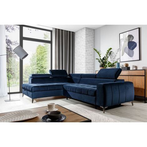 Ecksofa Schlafsofa Sofa AGNESA Stoff Salvador Dunkelblau Ottomane Links (1/5)