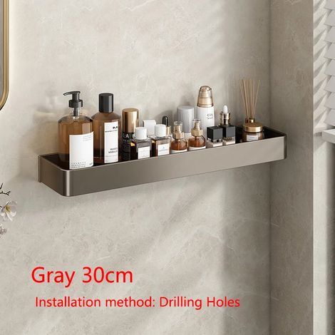 (Gris Style3.0 Perçage) Étagère de douche, étagère murale flottante, étagère de toilette, étagères de rangement pour armoires de cuisine, organisateurs (1/5)