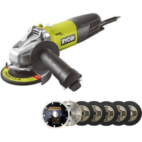 Pack RYOBI Smerigliatrice angolare 800W 125mm RAG800-125GD1 - kit 7 dischi diamantati e da taglio (1/5)