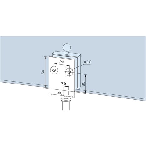 Verrou de porte avec douille de sol, pour verre de 10 mm d'épaisseur, ferrure de porte en verre aluminium anodisé argenté (1/2)