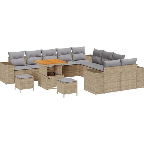 Garden Sofa Set 13 pcs Beige and Light Grey Poly Rattan vidaXL (1/5)