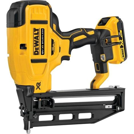Clavadora inalámbrica, DeWalt, DCN662D2 18V 16GA, fijación profesional de acabados, longitud 32-64mm, motor brushless, incluye 2 baterías 2.0Ah y maletín