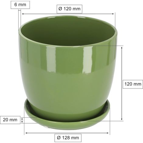 KOTARBAU Pot de fleurs en céramique avec bac d'égouttement Vert 13 cm (1/5)