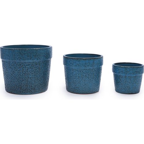 Juego de 3 macetas de cerámica hechas a mano, azul envejecido brillante, Ø 38,1/30,5/22,9 cm (1/5)