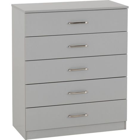 Dakota 5 Drawer Chest - L36 x W75 x H90.5 cm - Light Grey