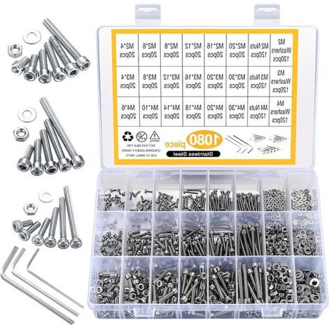 Tornillos cilíndricos de acero inoxidable con cabeza hexagonal interna - 1080 piezas M2 M3 M4 - Plata (1/5)