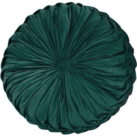 1 round, dark green chair cushion, 35 cm in diameter and 10 cm high. Washable seat cushion made of memory foam. (1/5)