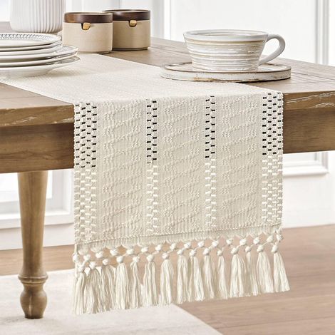 Tafelloper - Macramé - 30 X 240 Cm - Algodón Y Poliéster - Negro - 1 Unidad (1/5)