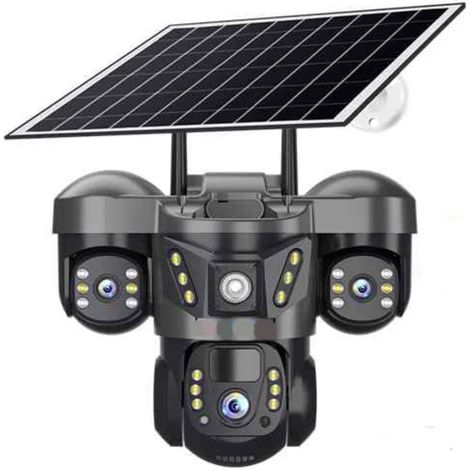 Camera Solaire - 3 Objectifs - 1080P - Vision Nocturne - Detection De Mouvement - 1 Unite