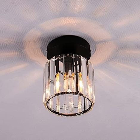 Mini lustre en cristal - Plafonnier moderne semi-encastré - Convient aux couloirs, cuisines, chambres, bars - Noir, rond, 1 pièce